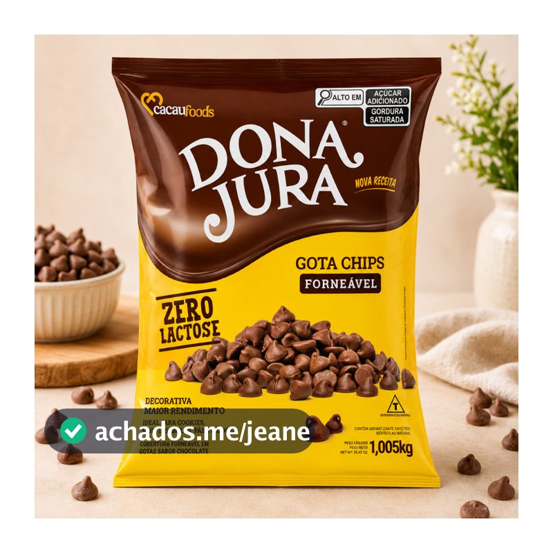Gotas de Chocolate Ao Leite Forneável Dona Jura 1,005kg Sem Lactose para Cookies Muffins Bolos e Confeitaria