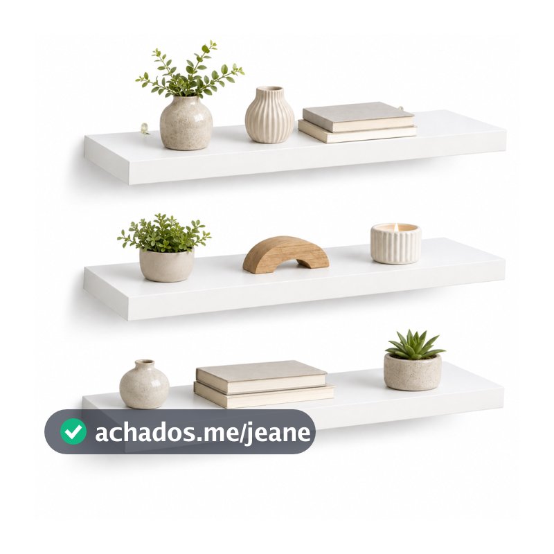 Kit 3 Prateleiras Retas Decoração de Parede Reforçada em MDF 30cm + Kit Instalação Decoração