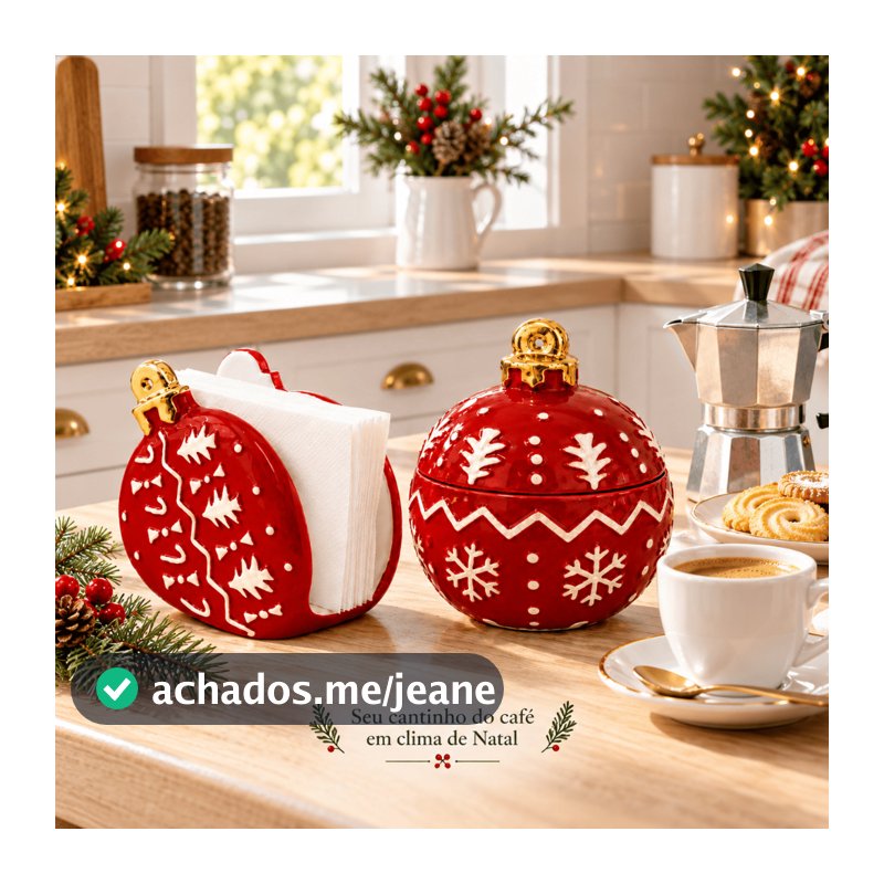 Kit Porta Guardanapos + Pote de Cerâmica Decoração de Natal Açucareiro