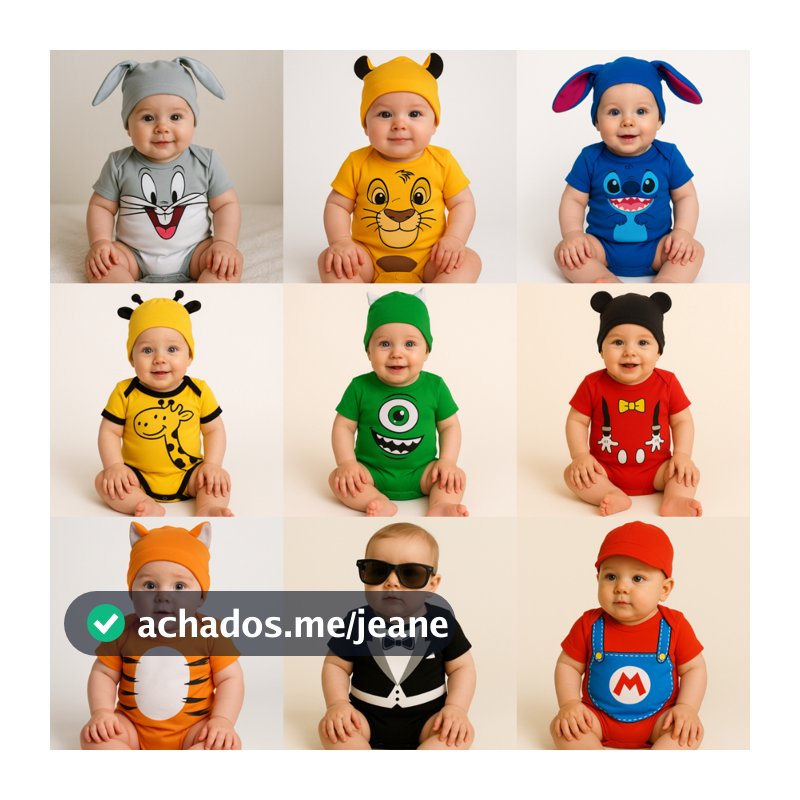 Body Temático Bebê Infantil com Touca / Fantasia Mesversário  - 100% Algodão