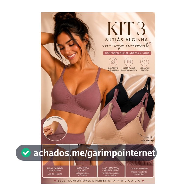KIT 3 Top Sutiãs Feminino Sem Costura Alça Fina Canelado  Com Bojo Removível