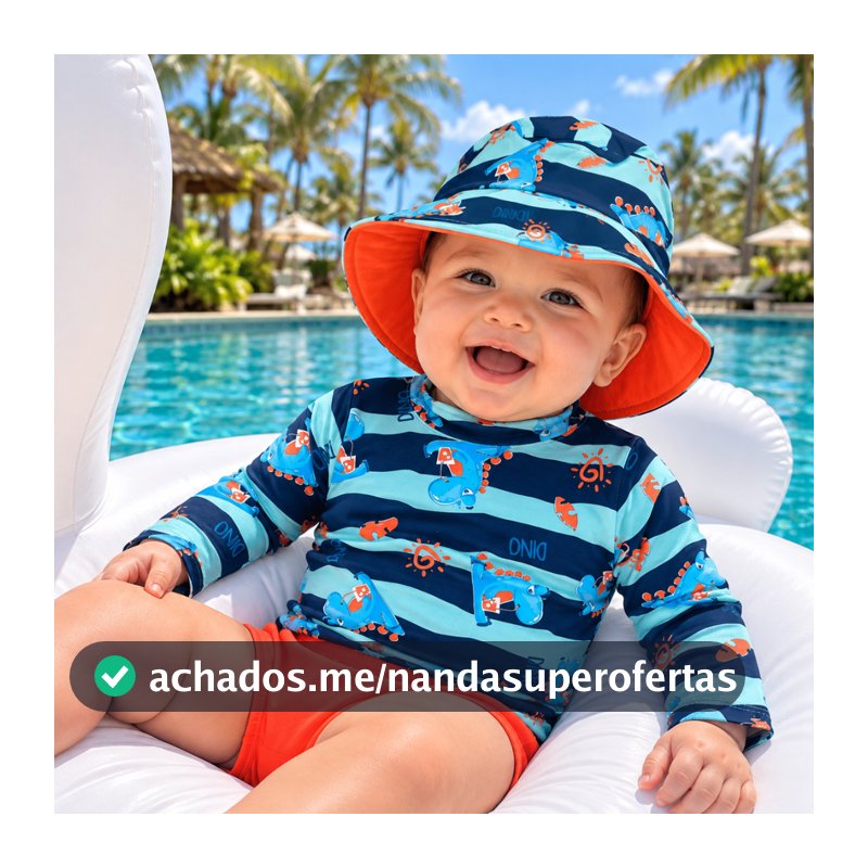Kit Lote Blusa com Proteção Solar UV50 + Tapa Fralda (sunga) + Chapéu Bebê e Infantil Moda Praia Meninos