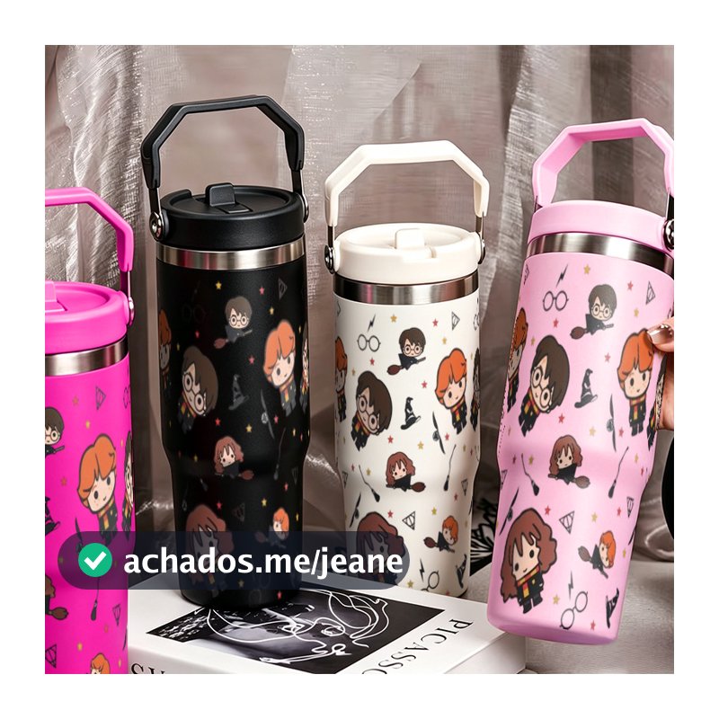 Garrafa copo Térmica 900ml Inox Harry Potter Isola Quente Frio Dupla Bebida Tampa Antivazamento Para Viagem e trabalho
