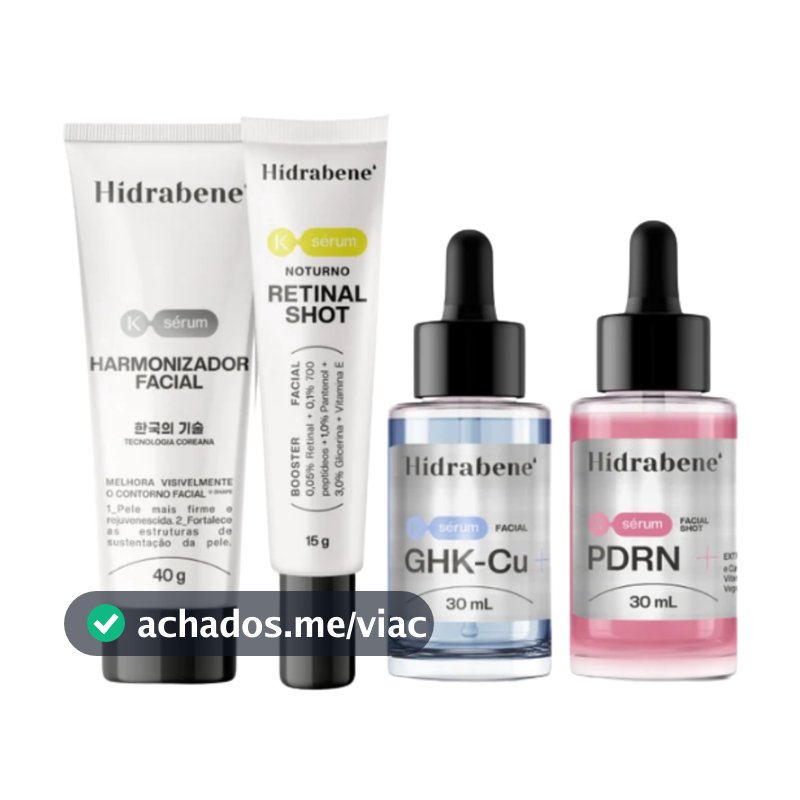 Kit Linha Coreana Hidrabene K-Sérum Harmonizador Facial + Retinal Shot + Sérum GHK-Cu + Sérum PDRN Skincare