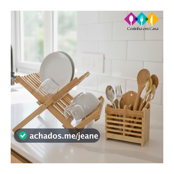 kit Porta Talher Bambu Moderno e Escorredor de Pratos de Bambu com 11 e 14 Divisórias