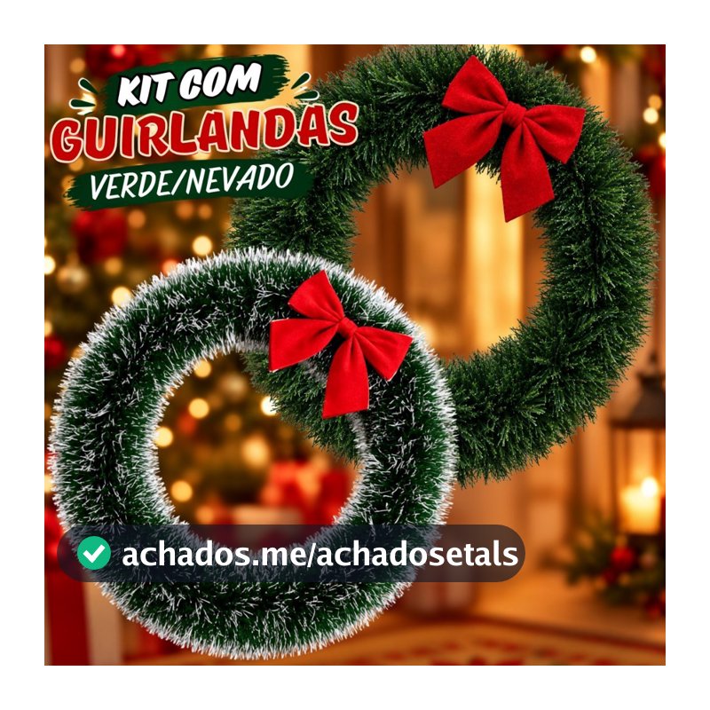 Guirlanda Festão Nevada Verde 33Cm Para Porta Com Laço Vermelho Enfeite De Natal Decoração Natalina