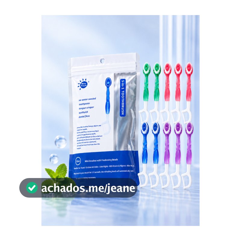 Escova de Dentes de Viagem Descartável 5 em 1 com Pasta em Grânulos e Fio Dental –12 Unidades