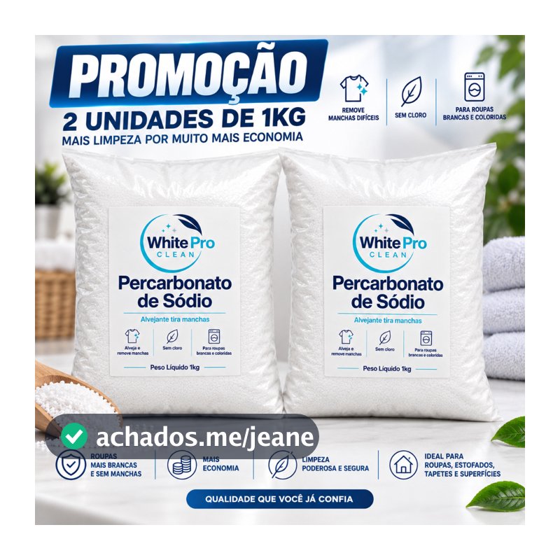 Percarbonato de Sódio White Pro 2kg 100% Puro Limpeza em Geral Sem Cloro Limpeza Pesada