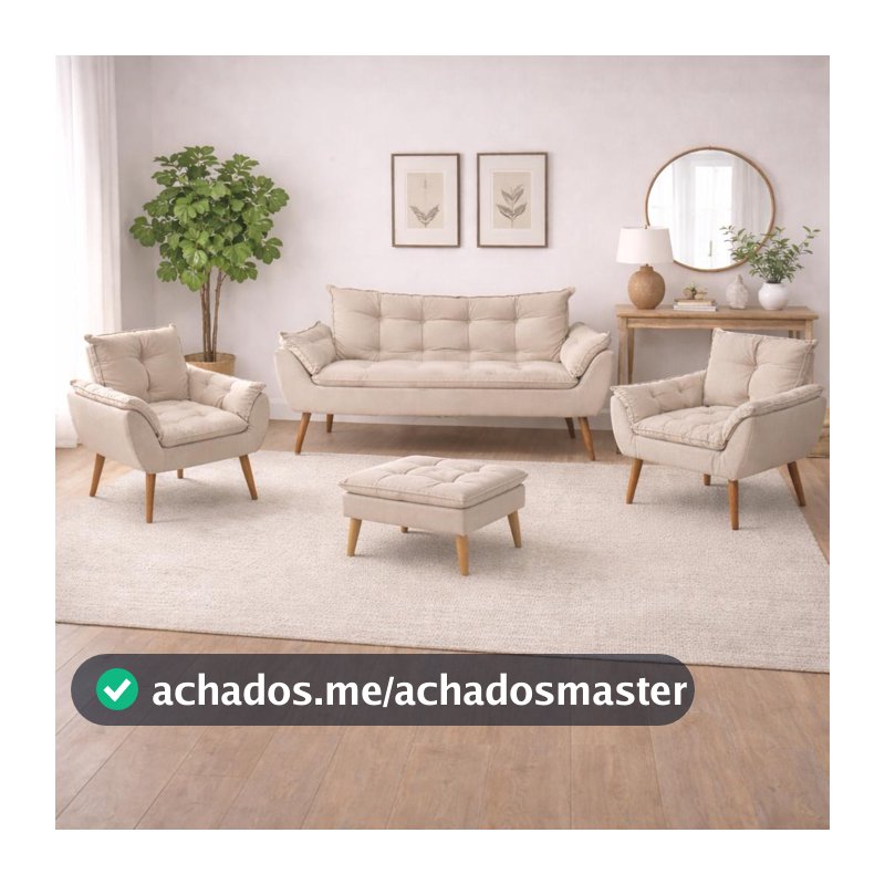Kit 02 Poltronas + Sofá 2 lugares com Puff Opala Balaqui