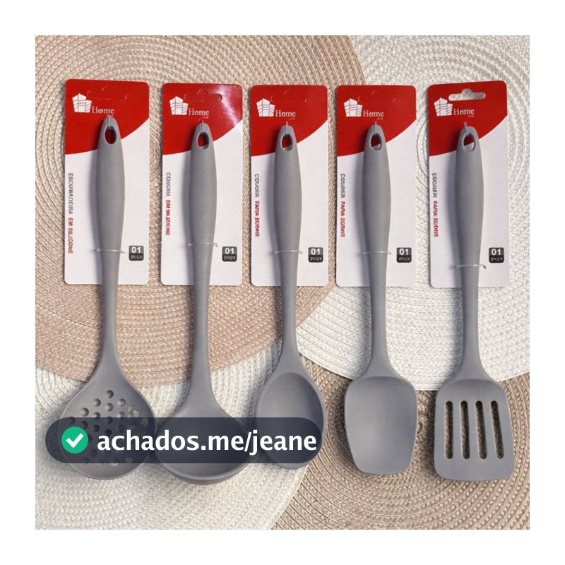 Kit Utensílios de Silicone Para Cozinha Cinza 4 ou 5 Peças