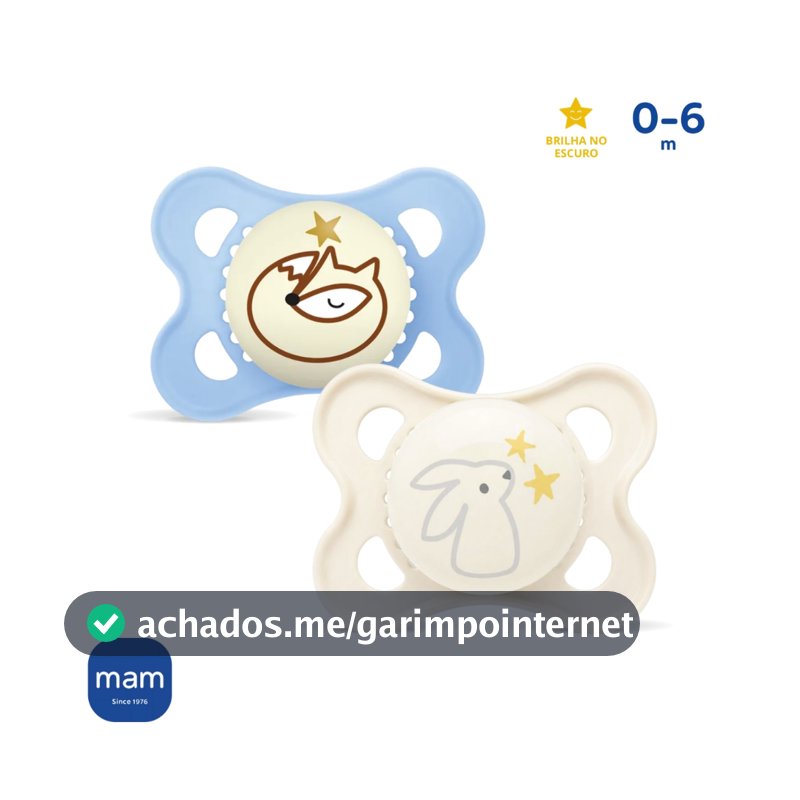 Chupeta MAM 0-6 Meses Brilha Escuro Original Night Dupla Azul Bebê Menino Infantil Recém Nascido