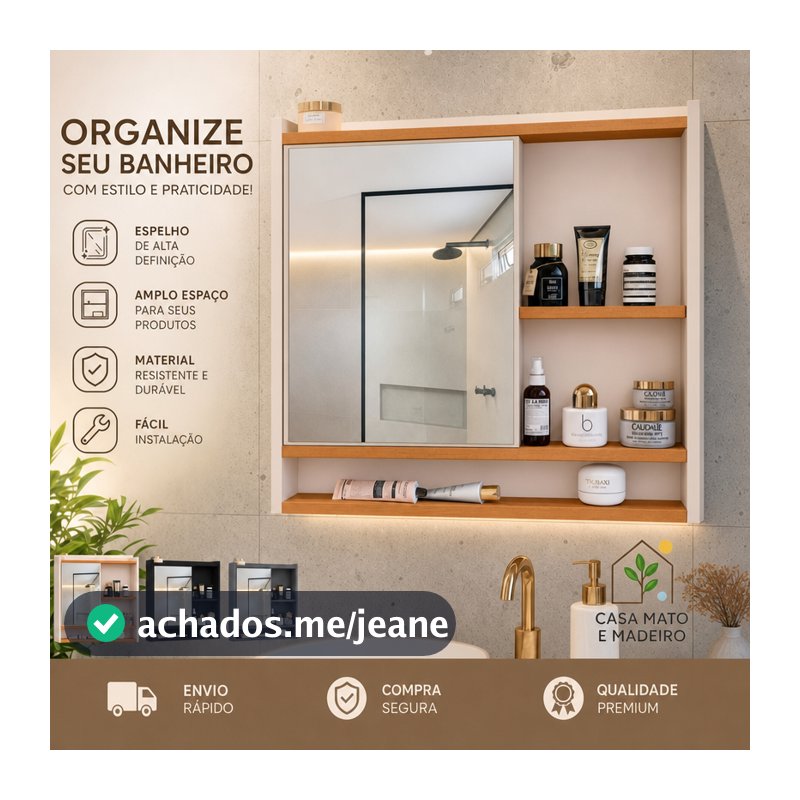 Armário para Banheiro com Espelho Aqua Suspenso com Porta e Nicho