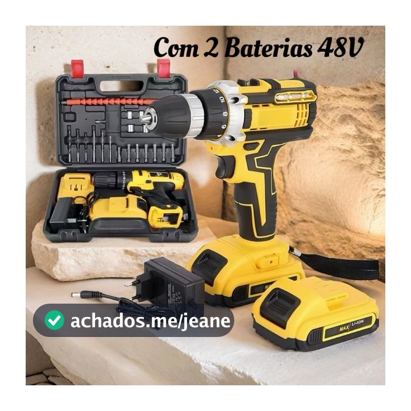 Parafusadeira Furadeira 48V 2 Baterias Com Maleta e Acessórios Completo