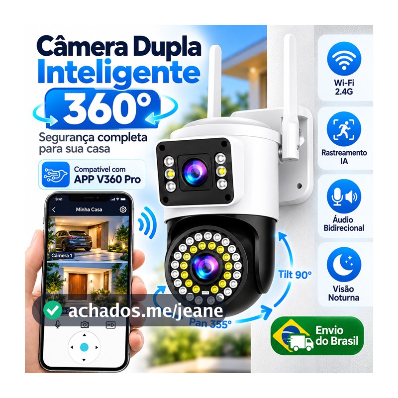 Camera De Segurança Wi-Fi Externa Lente Dupla 360° 6mp Sirene Policial À Prova D'água PTZ WiFi CCTV 1080P Visão-G1