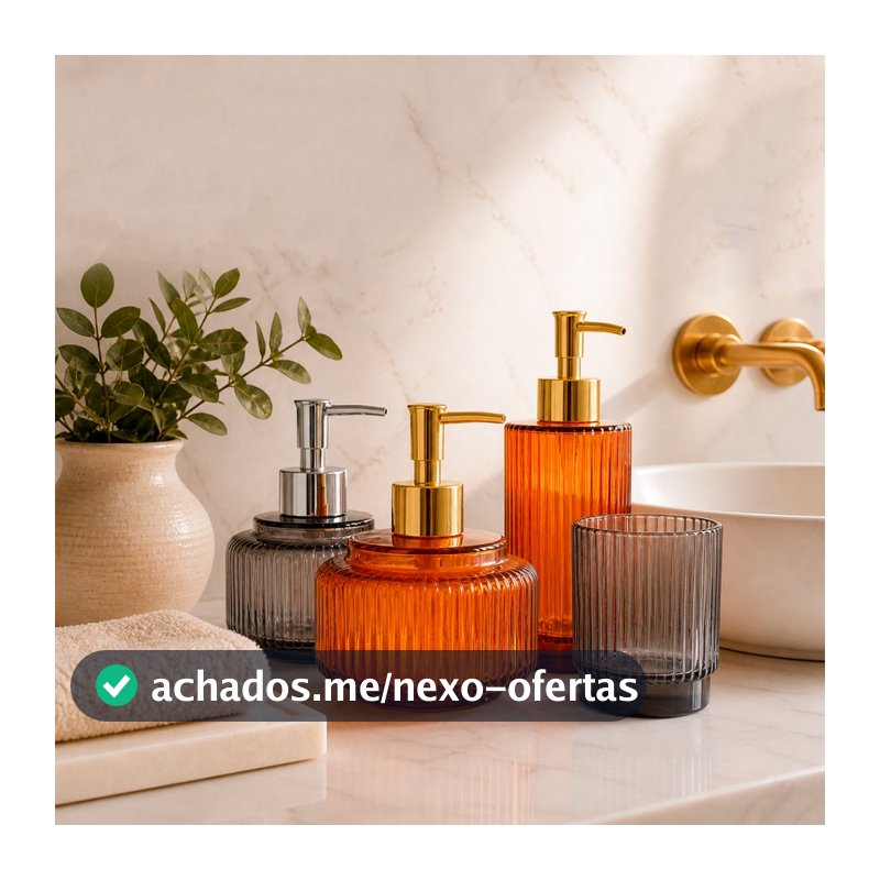 Saboneteira Liquida e Copo Dispenser de Vidro 475ml 400ml Marrom Cinza Decoração