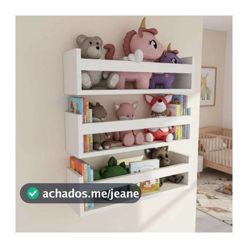 kit 03 Prateleiras MDF Branco Livros Revista Infantil  Brinquedos Quarto Nicho 50cm Organização Decorativo