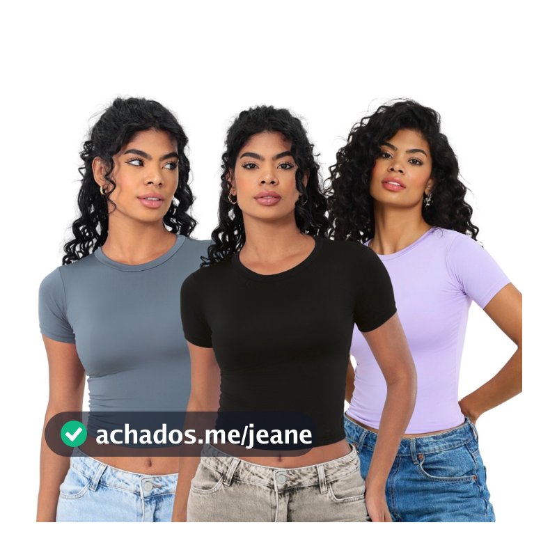 KIT 03 - Baby Tee Feminina - Blusa Slim Fit Manga Curta - Blusa Compressão