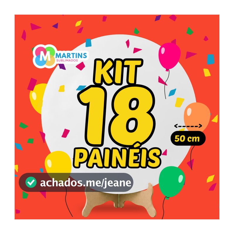 Kit Painéis 18 Redondo 50x50 cm Tecido Sublimado Escolha seu Tema Festa Painel