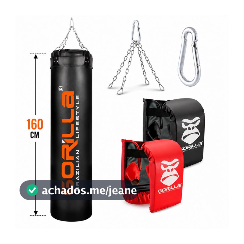 Kit Saco De Pancada 160cm Profissional Gorilla Muay Thai Boxe MMA + 2 Pares Luva Bate Saco Treinos