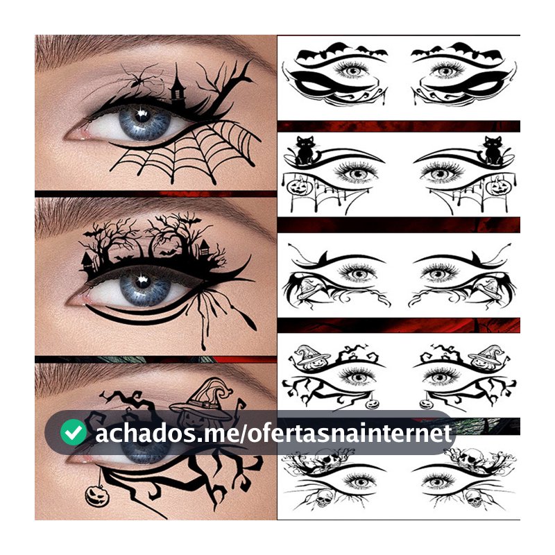 10 peças de adesivos temporários removíveis para tatuagem de olhos de Halloween, podem ser usados por 2 dias, tatuagens