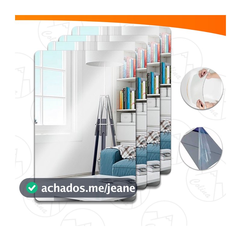 Kit 4x Espelho Adesivo Acrílico 20x30 Retangular Arredondado Sala Banheiro Decorativo