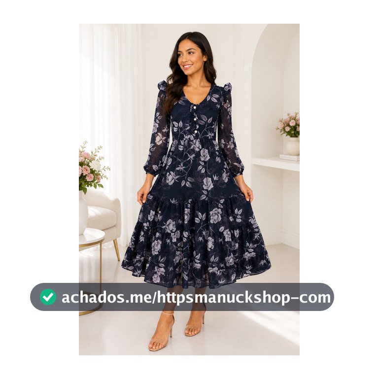 Vestido Longo Tule Floral Forrado Manga Longa Festa Casual Evangélico