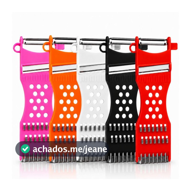 Kit 05 Descascador de Legumes 5 em 1 Ralador Fatiador Frutas Aço Inox Multiuso Cozinha
