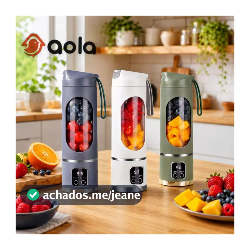 Mini Liquidificador Portátil 450ml com Display Digital e 8 Lâminas 3 Velocidades