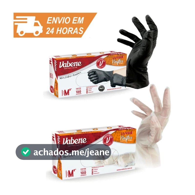 Luva Viniflex Descartável 100 Unidades Não Vinil Vabene - Preto ou Transparente