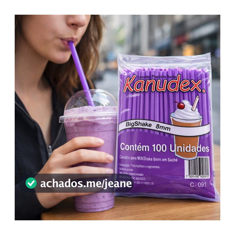 Canudo Roxo Açaí 8mm 100 Unidades Plástico Milkshake Smoothie Sorvete Drinks