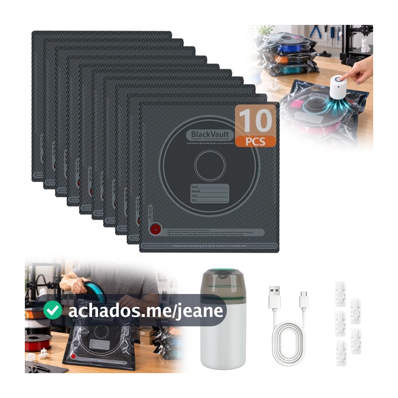 Kit 10 Sacos a Vácuo para Filamento Impressora 3D com Bomba Elétrica PLA PETG ABS
