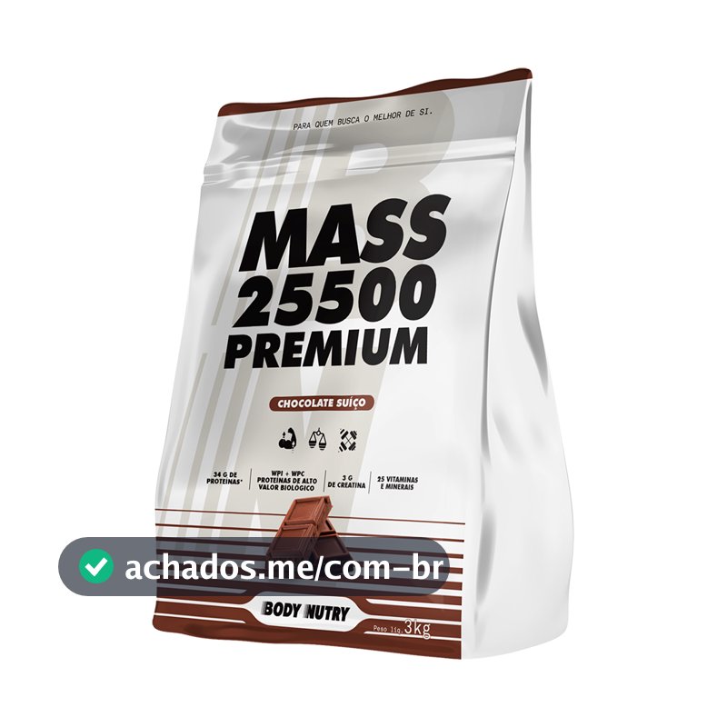 Hipercalórico Mass 25500 Premium, 3kg Anticatabólico e Ganho de Massa Muscular - Body Nutry