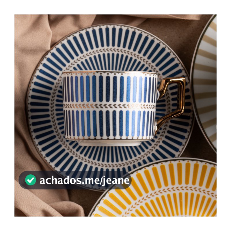 Jogo de 4 Xicaras para café Olimpo em new bone china Amarelo Azul Verde Rosa