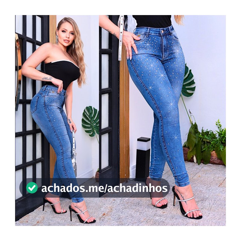Calça Jeans Feminina Skinny Lycra Detalhes Strass Brilhantes 60772B/6072B
