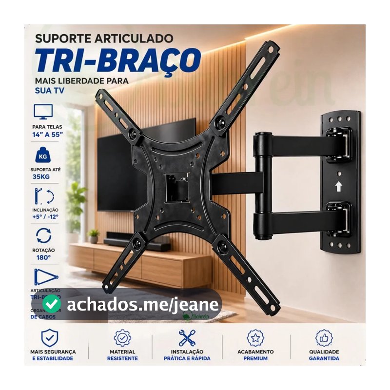 Suporte Tv Tri Articulado Lcd Led Plasma 22 A 55 Pol para parede 32 40 42 43 47 50 52 55 polegadas
