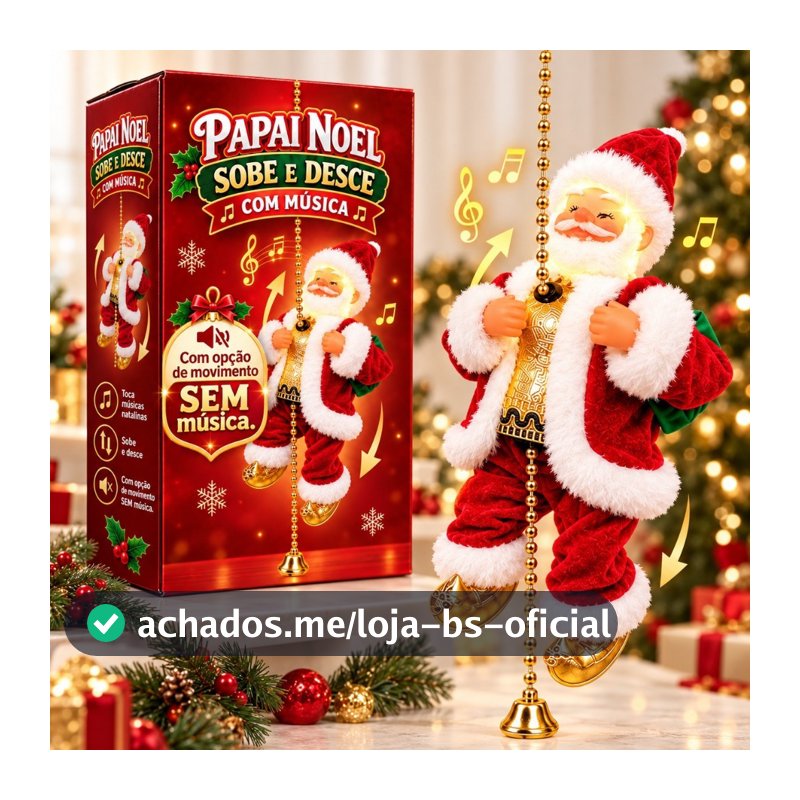 Boneco Papai Noel Sobe E Desce Corda Musical Canta Movimento Decoração Natal