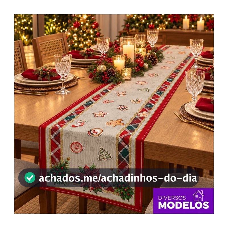 Caminho de Mesa Natalina 1,40x0,40m Decoração de Mesa Posta Natal Tecido Oxford