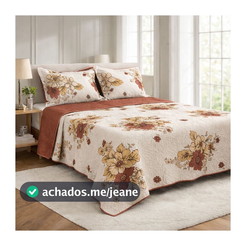 Kit Colcha Cobre Leito Estampado, Dupla Face, 3 peças, Matelado  - (Casal ou Queen)