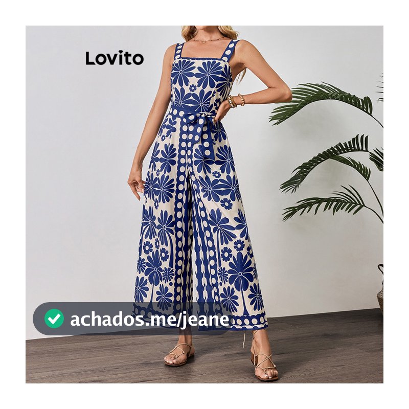 Lovito Férias Macacão Floral Com Cinto De Verão Delicado Para Mulheres LBL20623