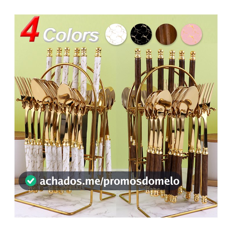 【😍Novas chegadas!!!】Kit 24 talheres de aço inoxidável de luxo Conjunto de talheres, garfo e colher de padrão de mármore