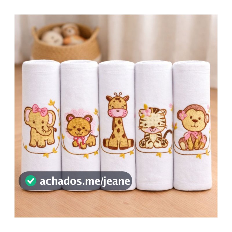 Kit Fralda de Pano Bebê Bordadas Grande 100% Algodão com Bainha Enxoval Menina e Menino