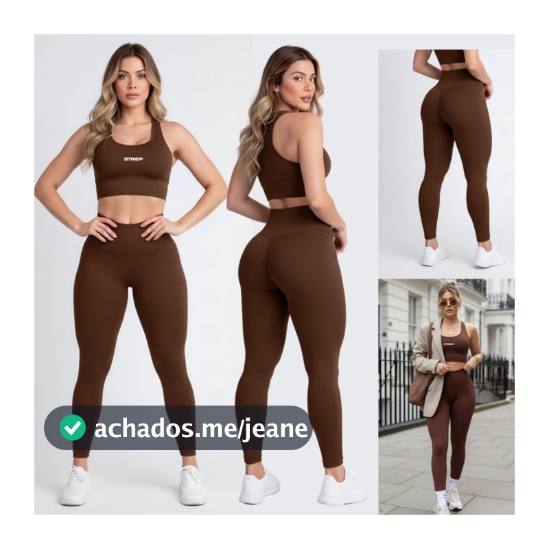 Conjunto Academia Top Fitness e Legging Cintura Alta Zero Transparência Suplex Strep Original
