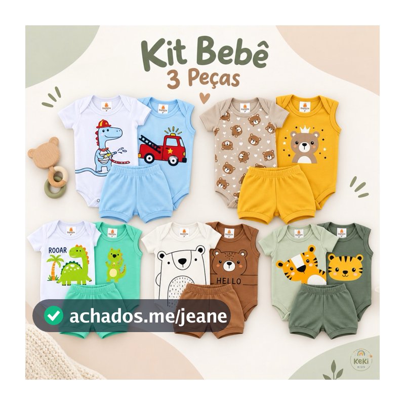 Kit 3 peças - Body Manga Regata Curta e Shorts - Tamanho P ao GG