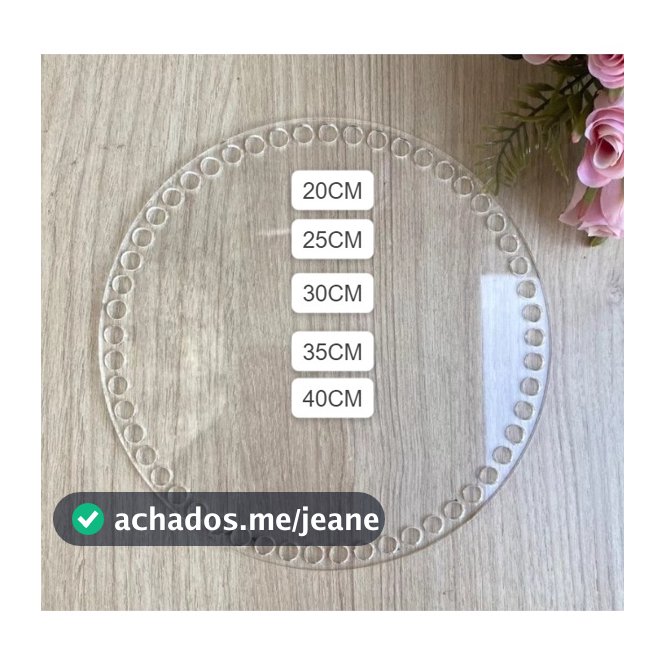 Base Acrílico Transparente Croche p/ Cestos Fio de Malha 2mm - 20cm a 40 cmRedondas