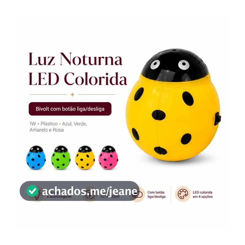 Abajur Joaninha Luminária De Tomada Led Quarto Bebê Decoração Luz Noturna Bivolt