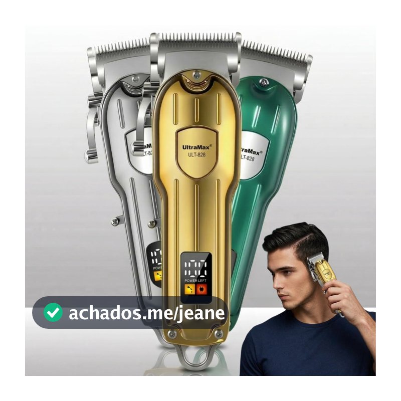Máquina de Cortar Cabelo Profissional UltraMax ULT-828 Recarregável com Pentes USB-C Visor LED