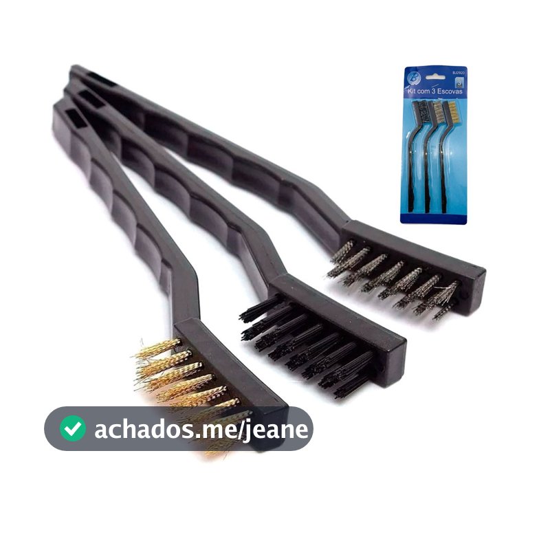 Escovas de Aço Multiuso Kit 3 Pcs Aço Latão Nylon Cabo Plástico