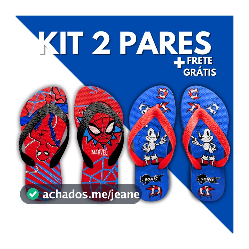 Kit 2 Pares Chinelo Sandalia Masculino Infantil Calçado Menino Confortável Leve Estampas Personagens Super Heróis Barato
