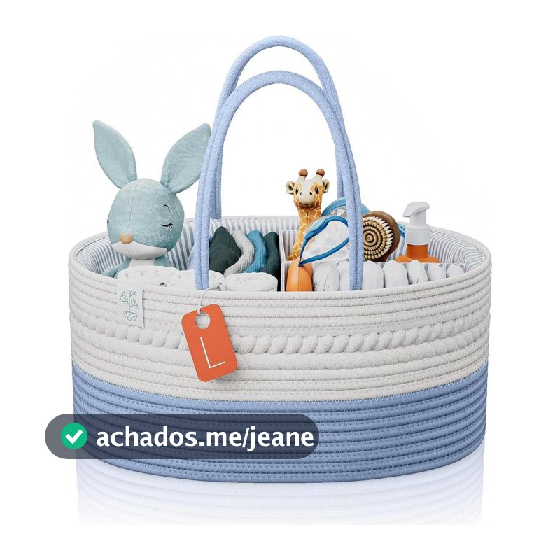 Porta Fralda Organizador Bebê Algodão Natural Cesto Multiuso com Divisórias Easy Decor