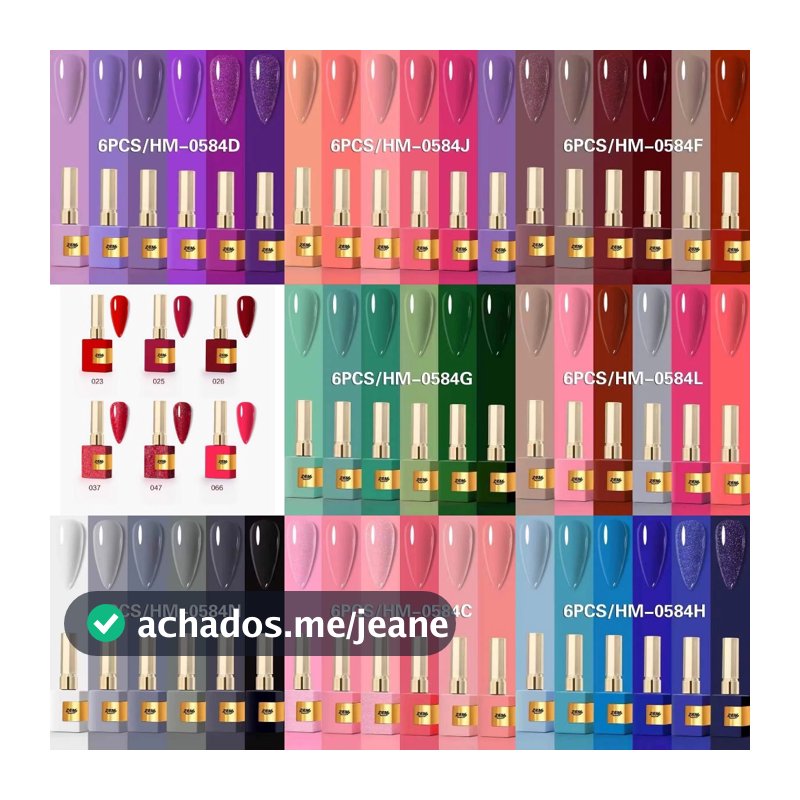 5 Pacote Cada Kit c/6 Esmalte Em Gel 15g Coleção Completa Tons Colorido Brilhante Zem Nail Arte SORTIDO